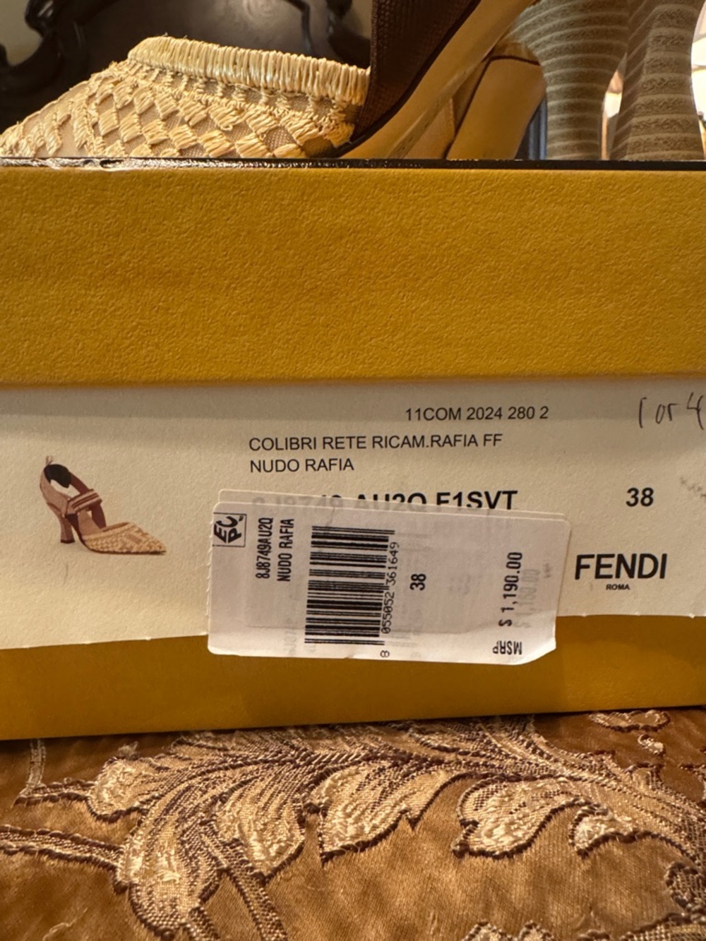 Fendi Colibri Rete Nudo Rafia Pointed Slingback Heels - Picture 3 of 10